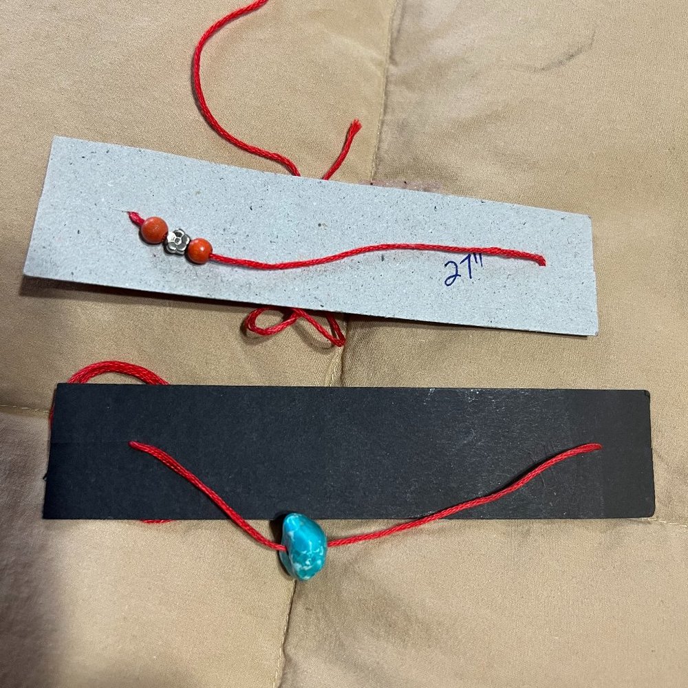 Set of 2 Kabbalah red string bracelets w/ charms